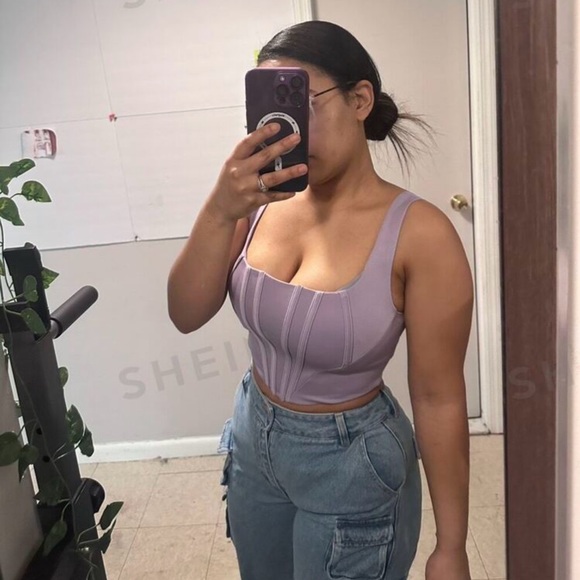 NWOT SHEIN PARTHEA Solid Asymmetrical Hem Boning Tank
Mauve Purple corset small - Picture 15 of 16